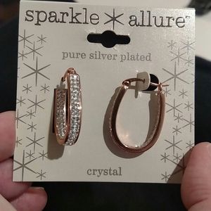 Silver plated Rose gold CZ oval hoops